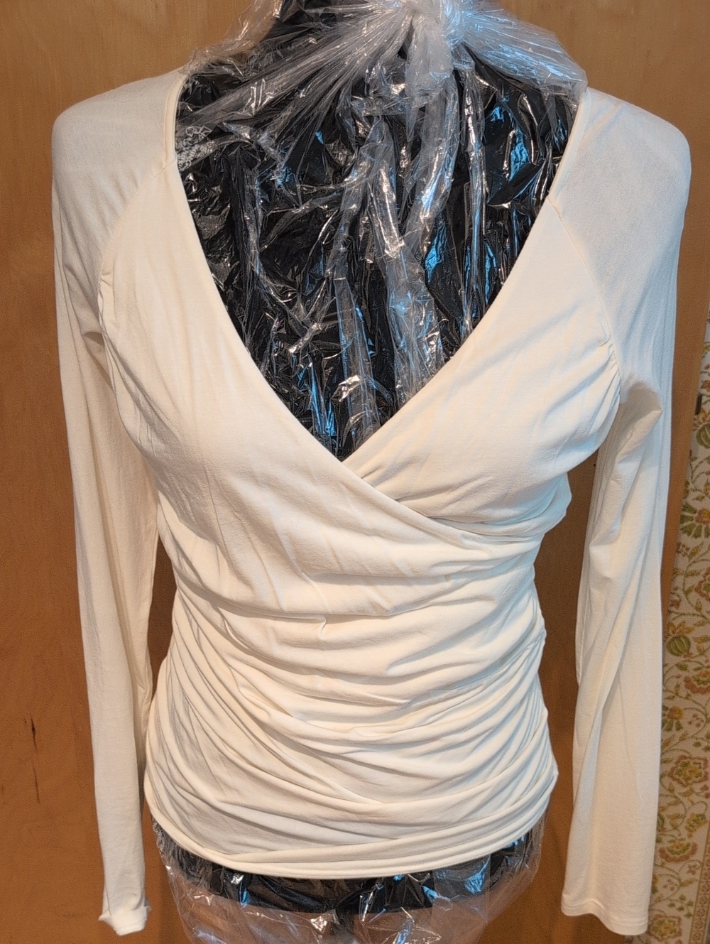 Garnet Hill Cream Wrap-Front Long Sleeve Tunic Top XS